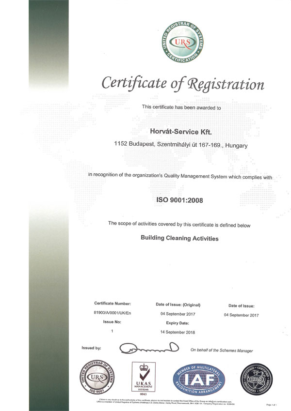 Horvat Service Kft ISO 9001 cert ENG